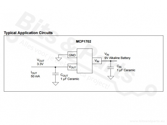 Spanningsregelaar 3,3V / 250mA Low-drop (LDO) MCP1702-3302ET